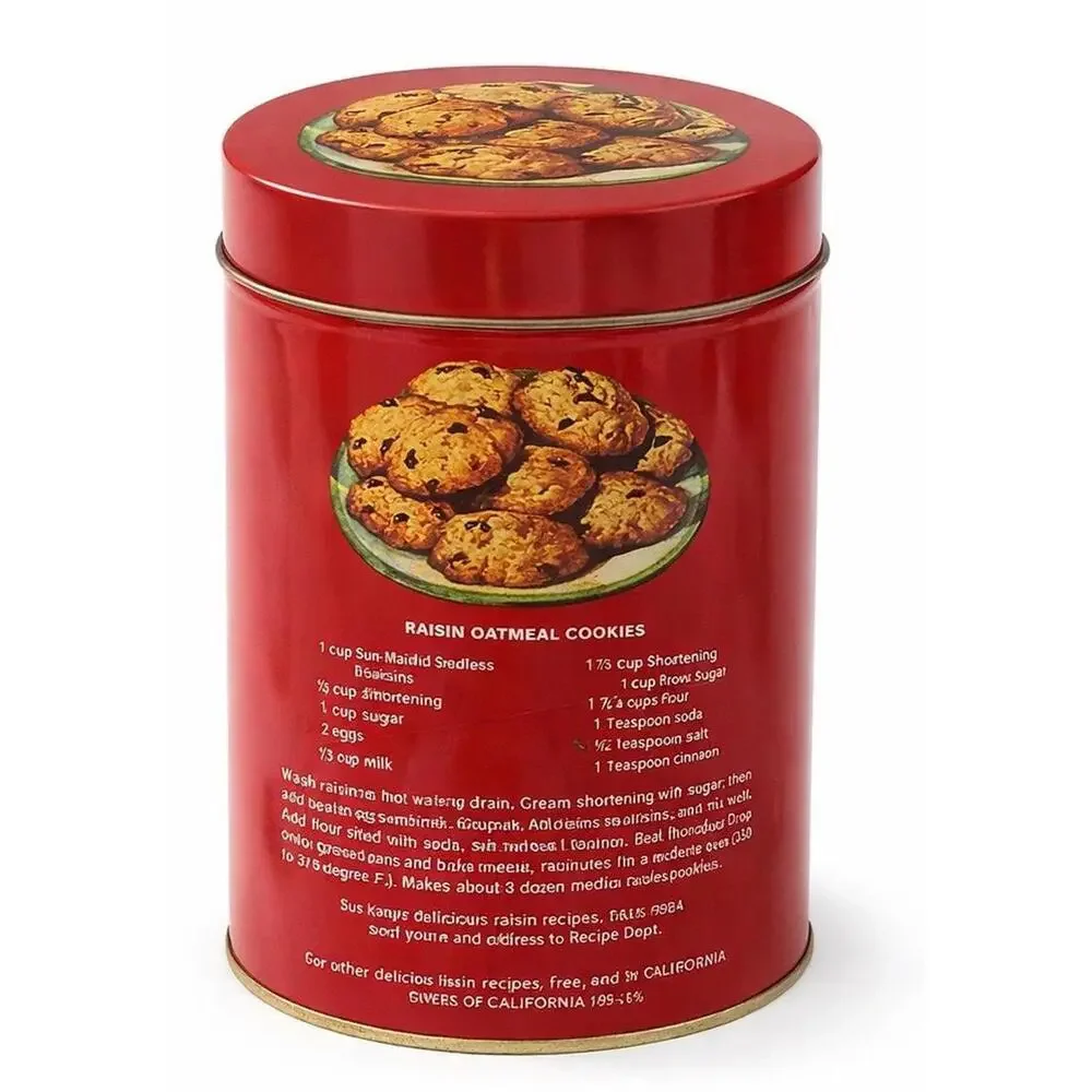 Vintage Sun-Maid Raisins Tin Canister Red Metal Cookie Recipe Fresno CA USA - Picture 2 of 2